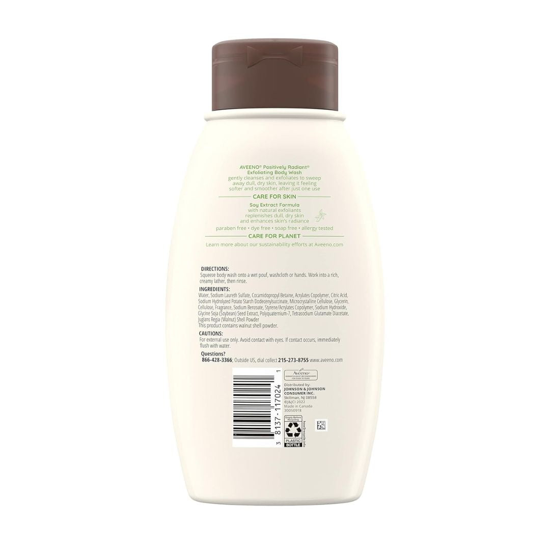 Aveeno Positively Radiant Lightly Scented Exfoliating Body Wash Replenishes Dull, Dry Skin 532ml,381371170241