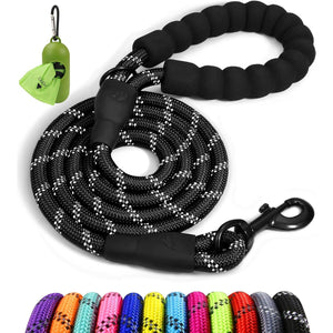Taglory Dog Leash, 6?ft, 1.2” Wide Rope with Padded Handle & Reflective Threads, Black, For Medium/Large Dogs