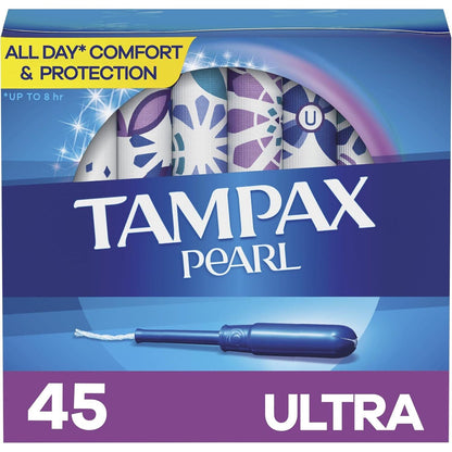 Tampax Pearl Plastic Tampons, Ultra Absorbency, 45 Count,