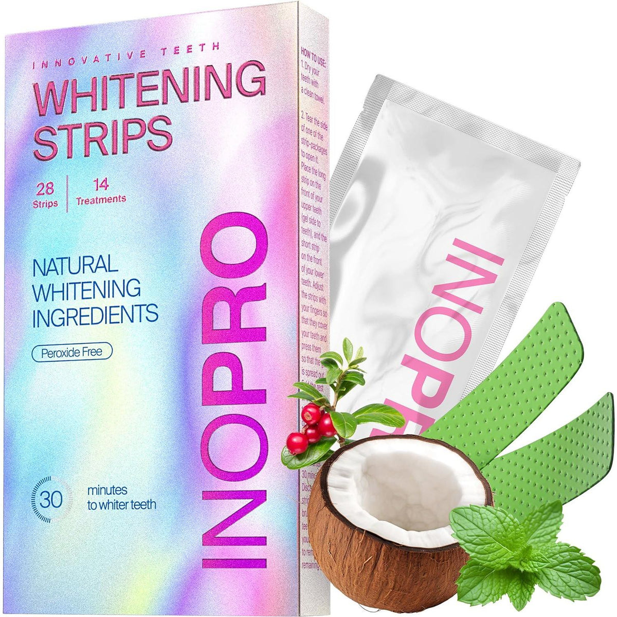 InoPro Teeth Whitening Strips 14 Treatments Kit - Teeth Whitener, Peroxide Free, Enamel Safe Green White Strips, Deep Stains Removal - Instant Teeth Whitening Without The Harm (28 Strips)