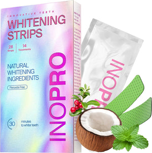 InoPro Teeth Whitening Strips 14 Treatments Kit - Teeth Whitener, Peroxide Free, Enamel Safe Green White Strips, Deep Stains Removal - Instant Teeth Whitening Without The Harm (28 Strips)