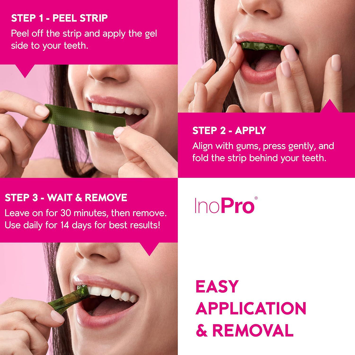 InoPro Teeth Whitening Strips 21 Treatments Kit - Teeth Whitener, Peroxide Free, Enamel Safe Green White Strips, Deep Stains Removal - Instant Teeth Whitening Without The Harm (42 Strips)