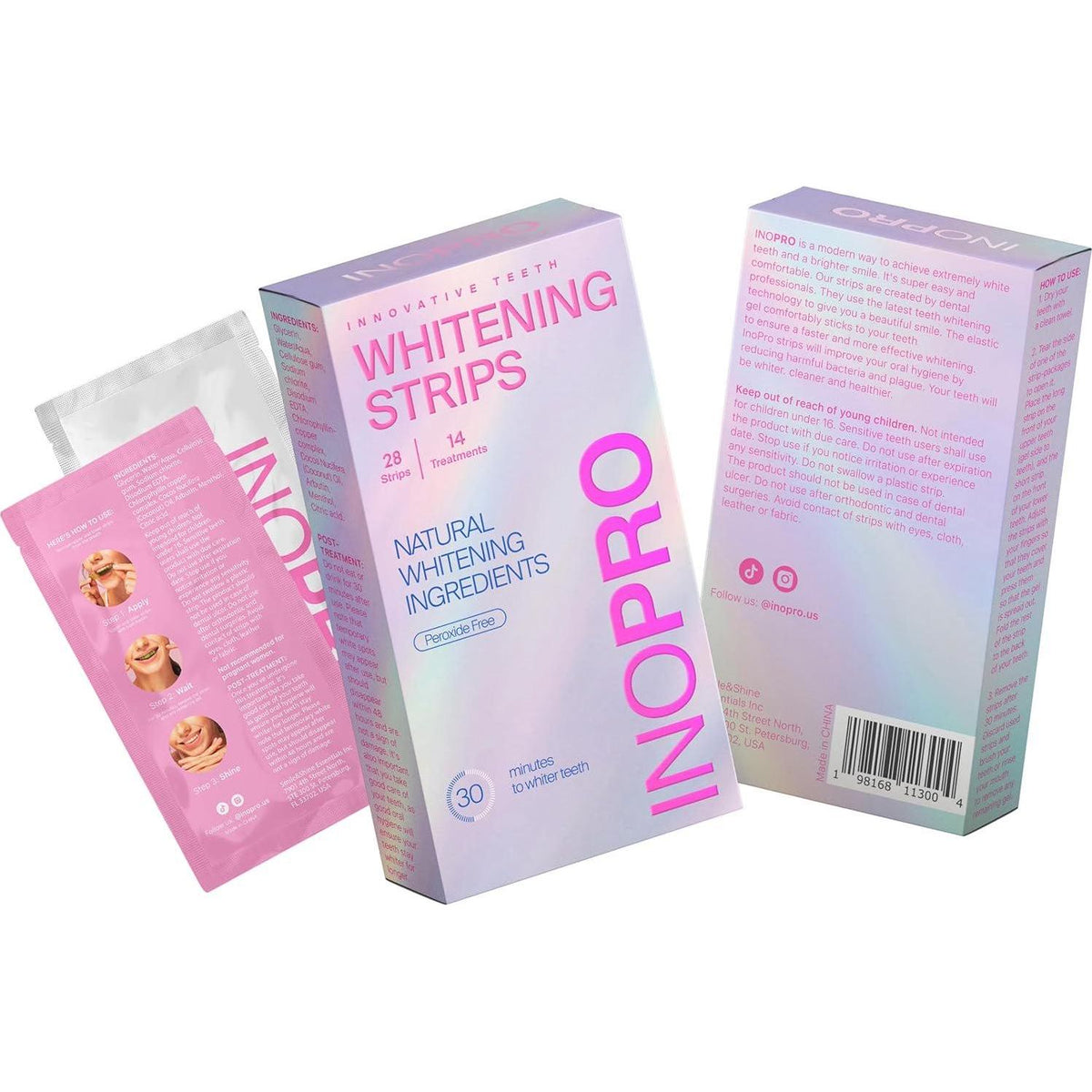 InoPro Teeth Whitening Strips 14 Treatments Kit - Teeth Whitener, Peroxide Free, Enamel Safe Green White Strips, Deep Stains Removal - Instant Teeth Whitening Without The Harm (28 Strips)