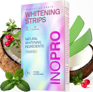 InoPro Teeth Whitening Strips 21 Treatments Kit - Teeth Whitener, Peroxide Free, Enamel Safe Green White Strips, Deep Stains Removal - Instant Teeth Whitening Without The Harm (42 Strips)