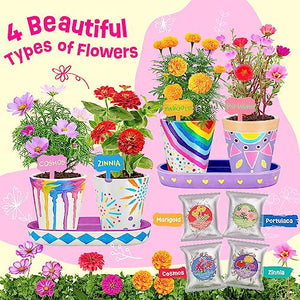 Tekoly Paint and Plant Flower Kit for Girls Set of 4 Gardening Craft Toys for Ages 4 to 12 Fun STEM Gift Idea