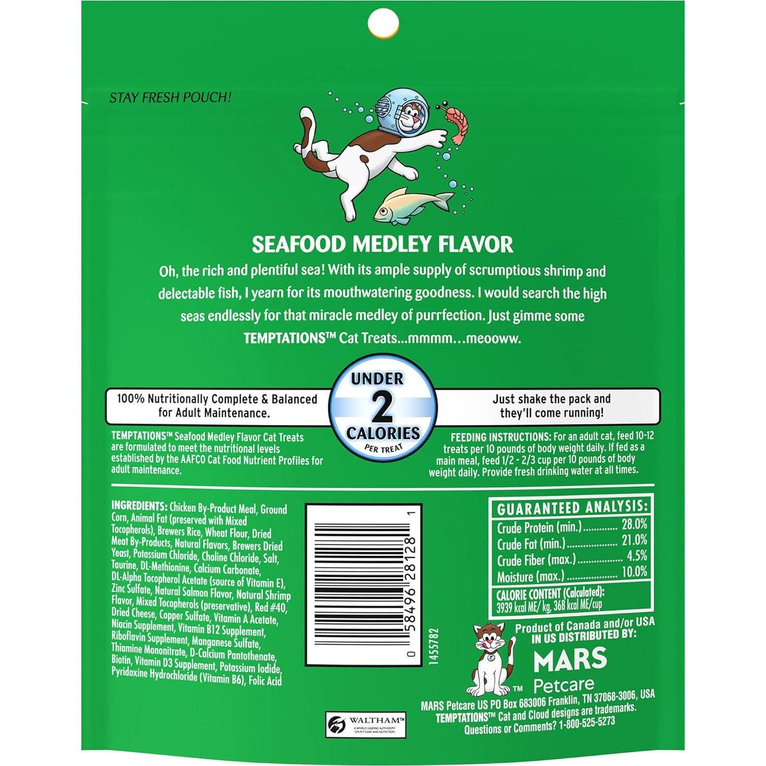 Temptations Classic Crunchy And Soft Cat Treats Seafood Medley Flavor, 6.3 Oz. Pouch (Pack Of 10),