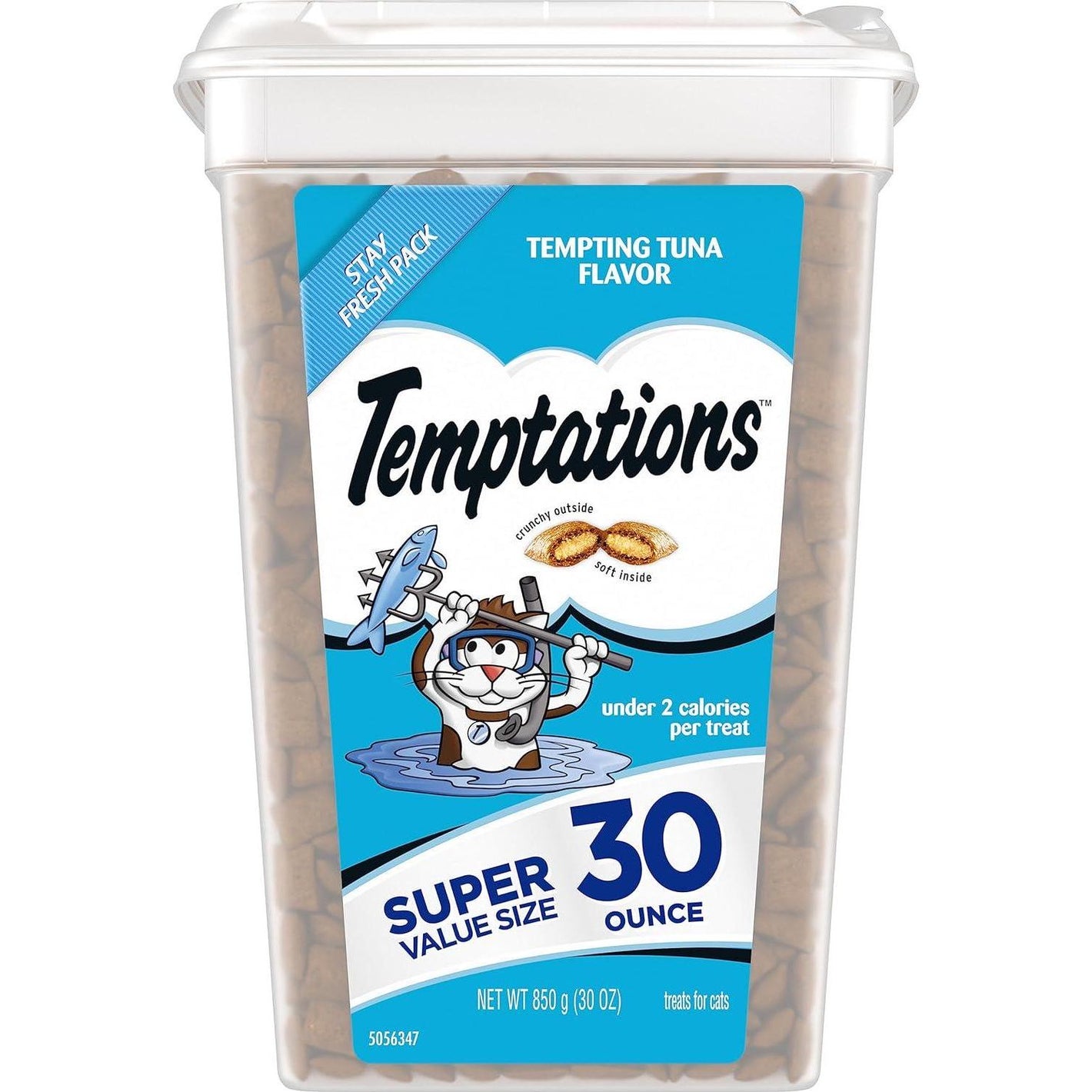 Temptations Cat Treats Tuna Flavor 30 oz Tub Classic Crunchy Outside Soft Inside Treats for Adult Cats