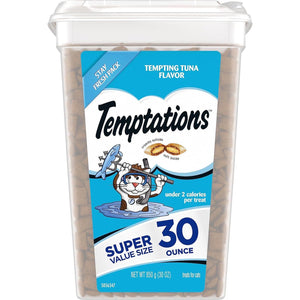 Temptations Cat Treats Tuna Flavor 30 oz Tub Classic Crunchy Outside Soft Inside Treats for Adult Cats