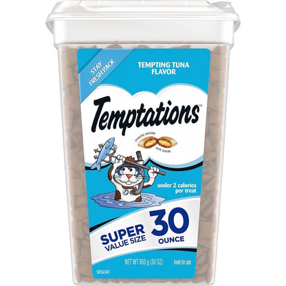 Temptations Cat Treats Tuna Flavor 30 oz Tub Classic Crunchy Outside Soft Inside Treats for Adult Cats