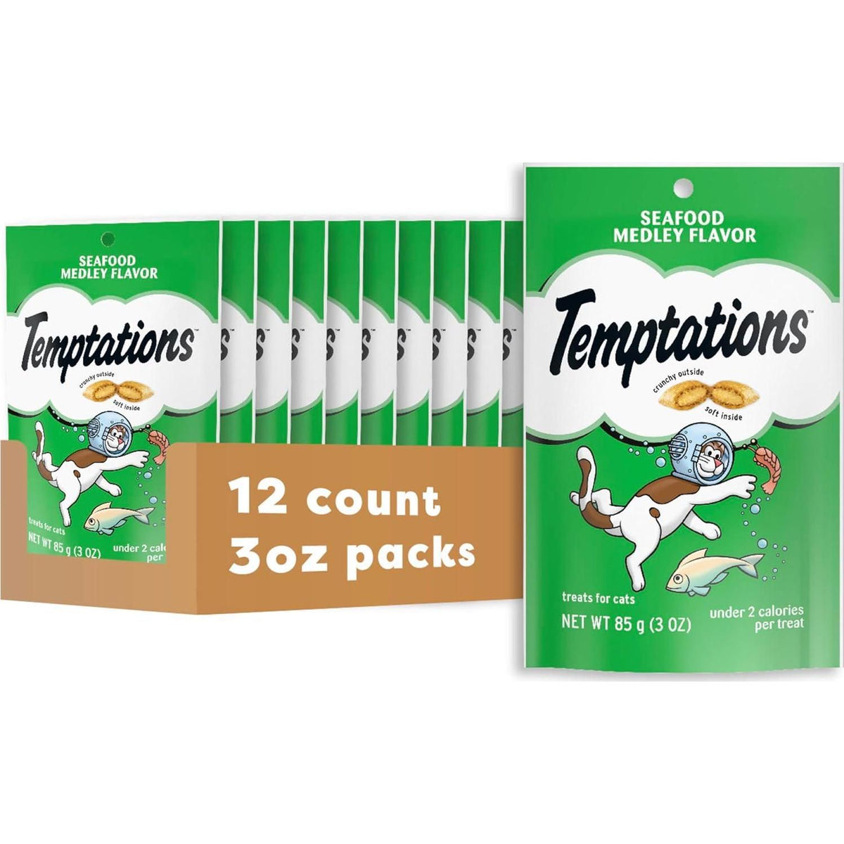 Temptations Classic Treats For Cats Seafood Medley Flavor 3 Ounces (Pack Of 12),