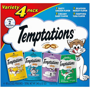 Temptations Crunchy & Soft Cat Treats Feline Favorites Variety Pack 3 oz Each Pack of 4