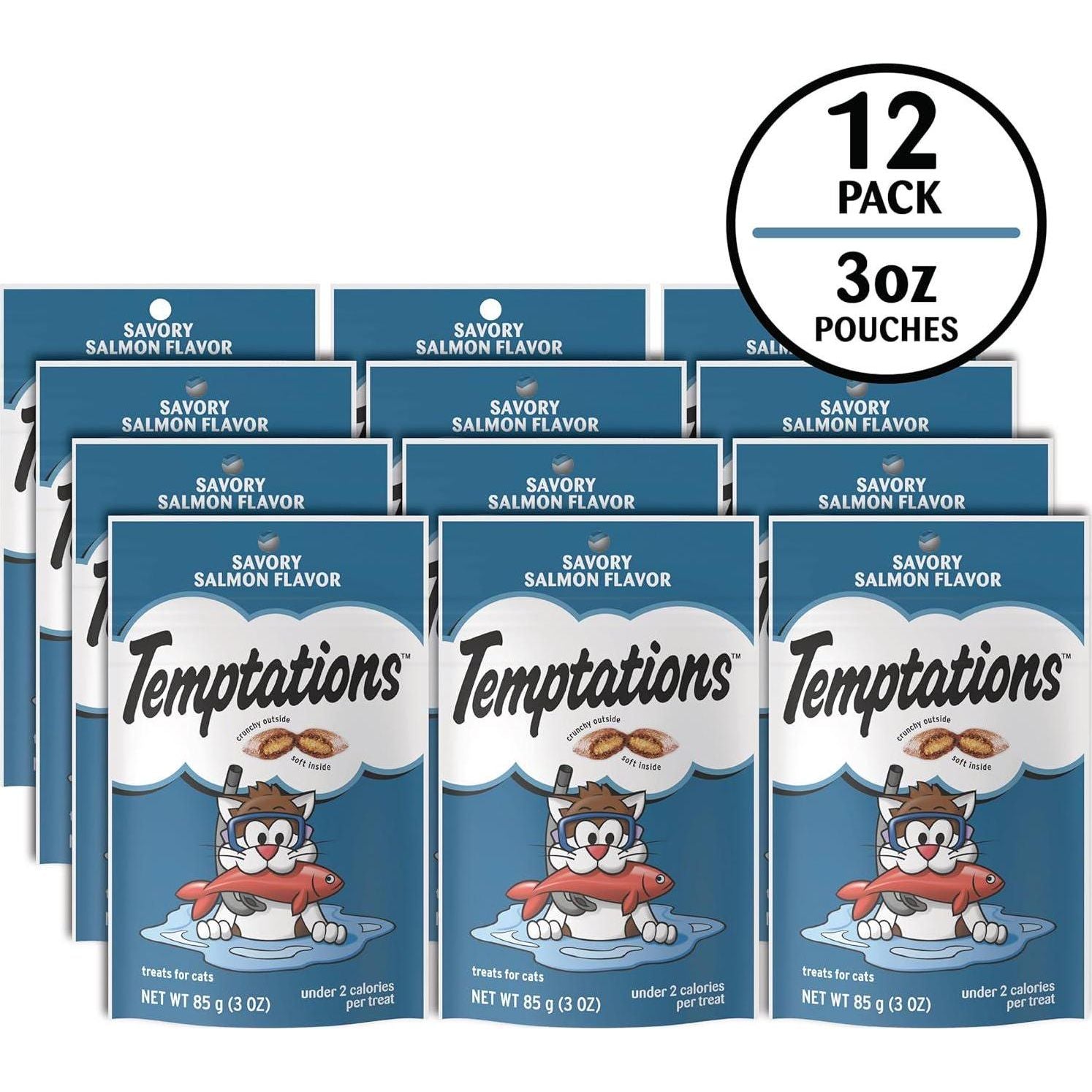 Temptations Classic Crunchy And Soft Cat Treats Savory Salmon Flavor, 3 Oz. Pouch (Pack Of 12),