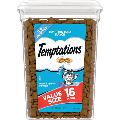 Temptations Cat Treats Tuna Flavor Crunchy and Soft 16 oz Tub