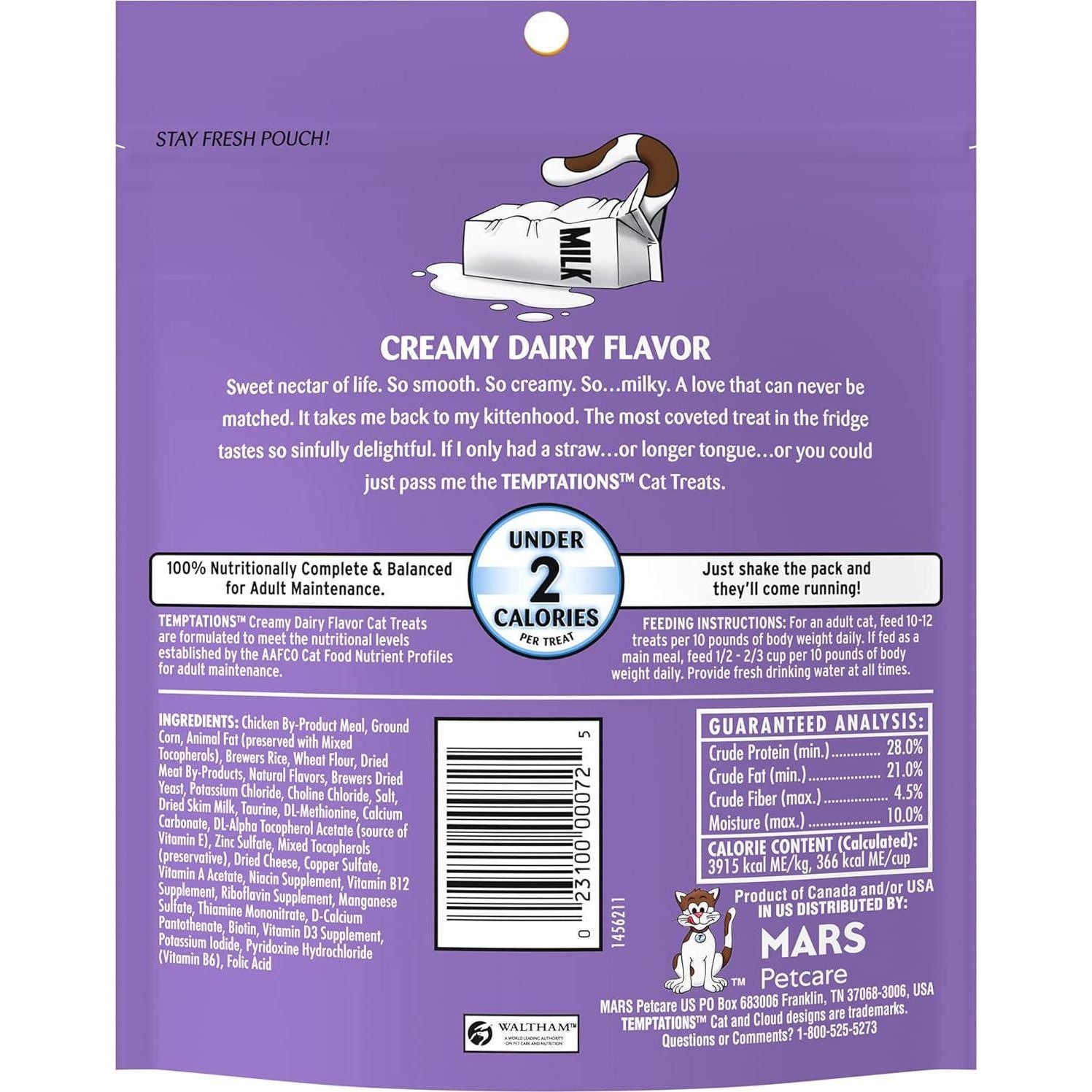 Temptations Classic Crunchy And Soft Cat Treats Creamy Dairy Flavor, 6.3 Oz. Pouch (Pack Of 10),