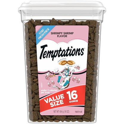 Temptations Crunchy and Soft Cat Treats Shrimp Flavor 16 oz Tub