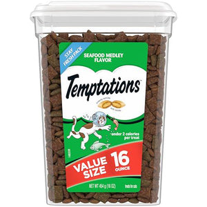 Temptations Cat Treats Seafood Medley Flavor 16 oz Tub Crunchy Outside Soft Inside