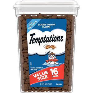 Temptations Classic Cat Treats Savory Salmon Flavor 16 oz Tub Crunchy Outside Soft Inside for Adult Cats