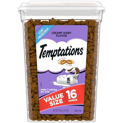 Temptations Crunchy and Soft Cat Treats Creamy Dairy Flavor 16 oz Tub for Adult Cats