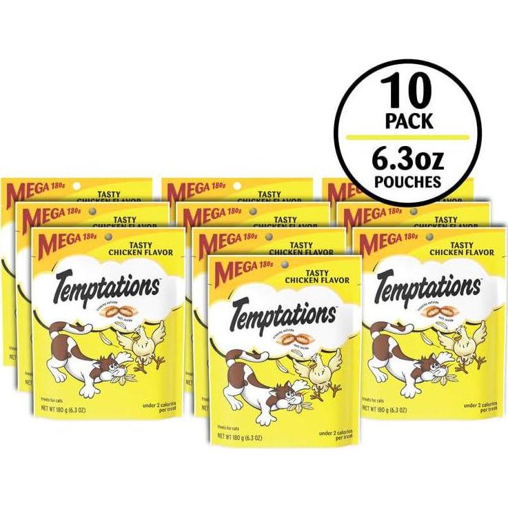 Temptations Classic Crunchy And Soft Cat Treats Tasty Chicken Flavor, 6.3 Oz, Pack Of 10,