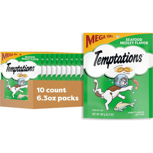 Temptations Classic Crunchy And Soft Cat Treats Seafood Medley Flavor, 6.3 Oz. Pouch (Pack Of 10),