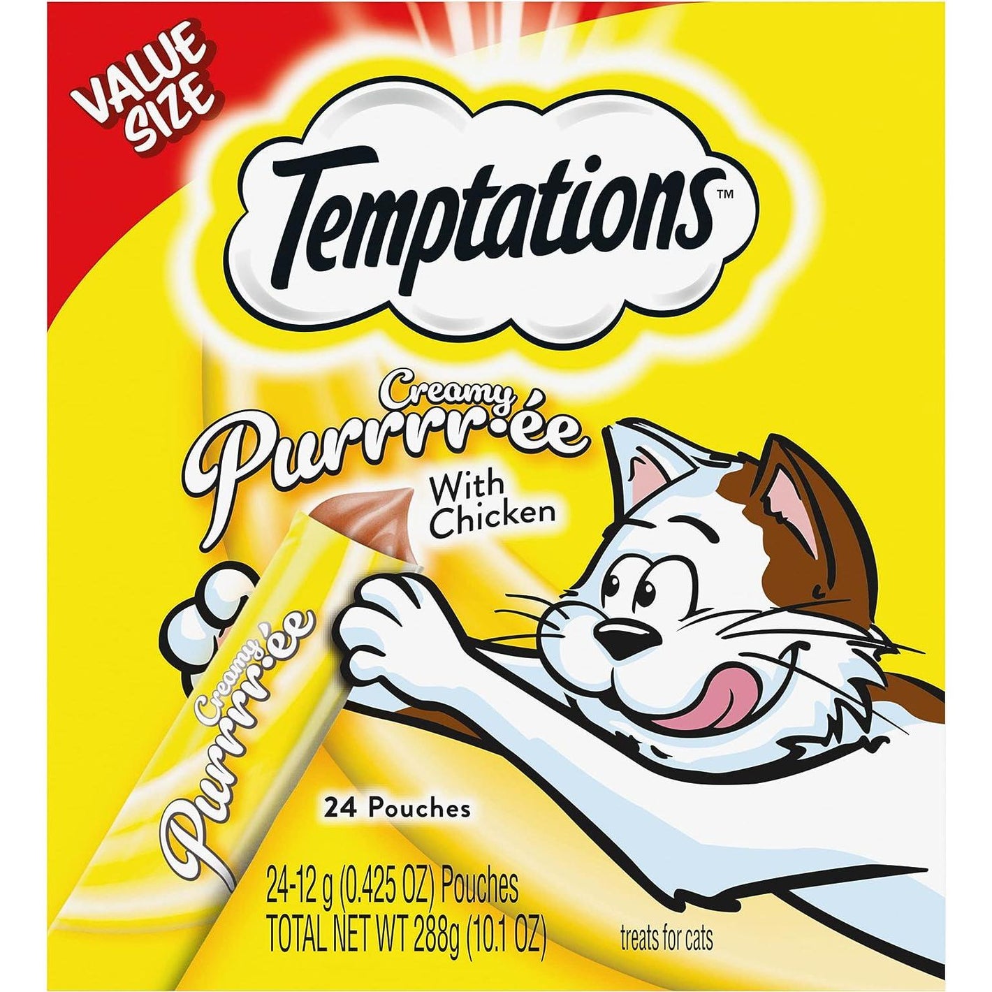 Temptations Creamy Purée Lickable Cat Treats, Chicken Flavor, 0.42 oz Pouches x 24