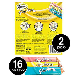 Temptations Creamy Purée Cat Treats Variety Pack, Chicken, Salmon & Tuna, 0.42 oz x 48 Lickable Pouches