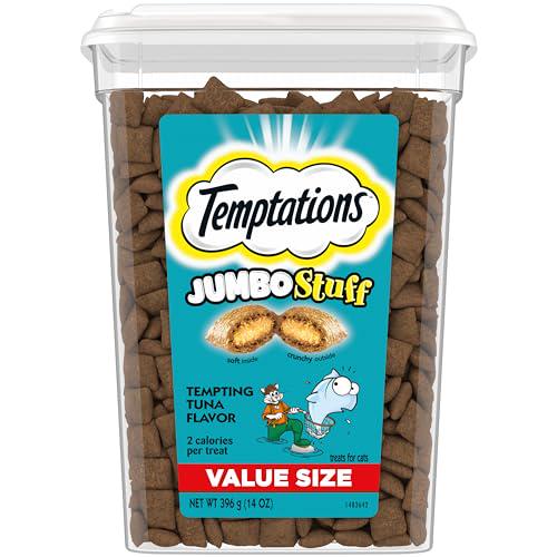 Temptations Jumbo Stuff Cat Treats Tuna Flavor Crunchy and Soft 14 oz Tub