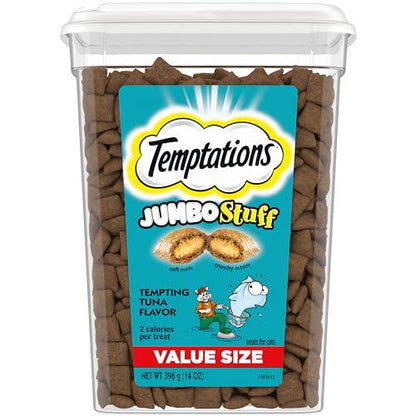 Temptations Jumbo Stuff Cat Treats Tuna Flavor Crunchy and Soft 14 oz Tub