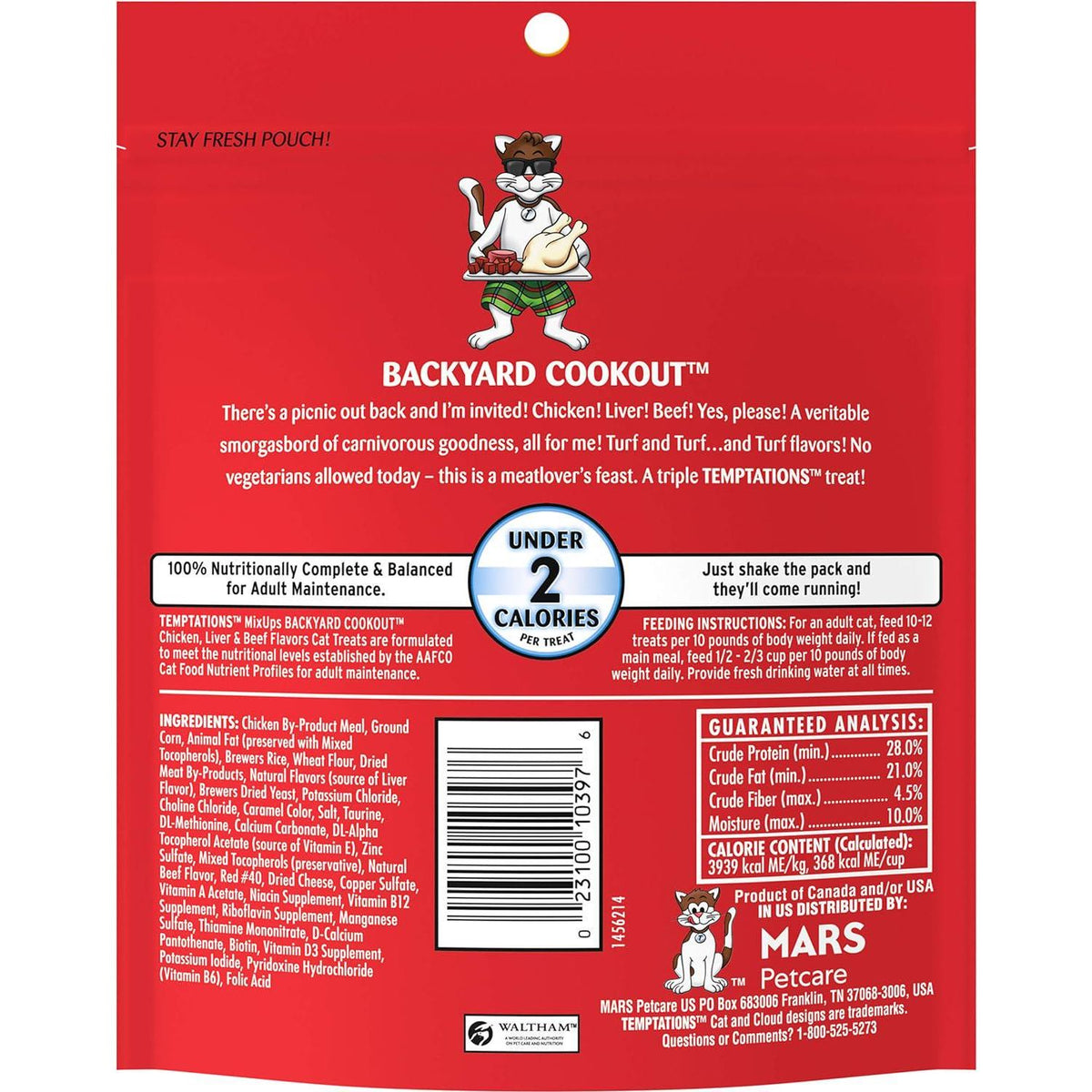 Temptations MixUps Backyard Cookout Flavor Crunchy And Soft Cat Treats, 6.3 Oz. Pouch (Pack Of 10),