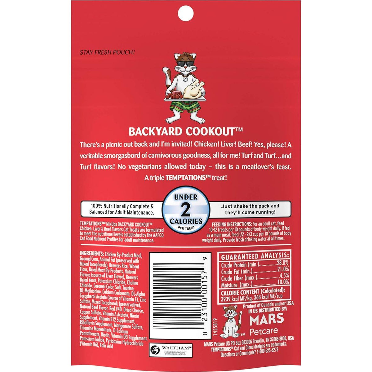 Temptations MixUps Backyard Cookout Flavor Crunchy And Soft Cat Treats, 3 Oz. Pouch (Pack Of 12),