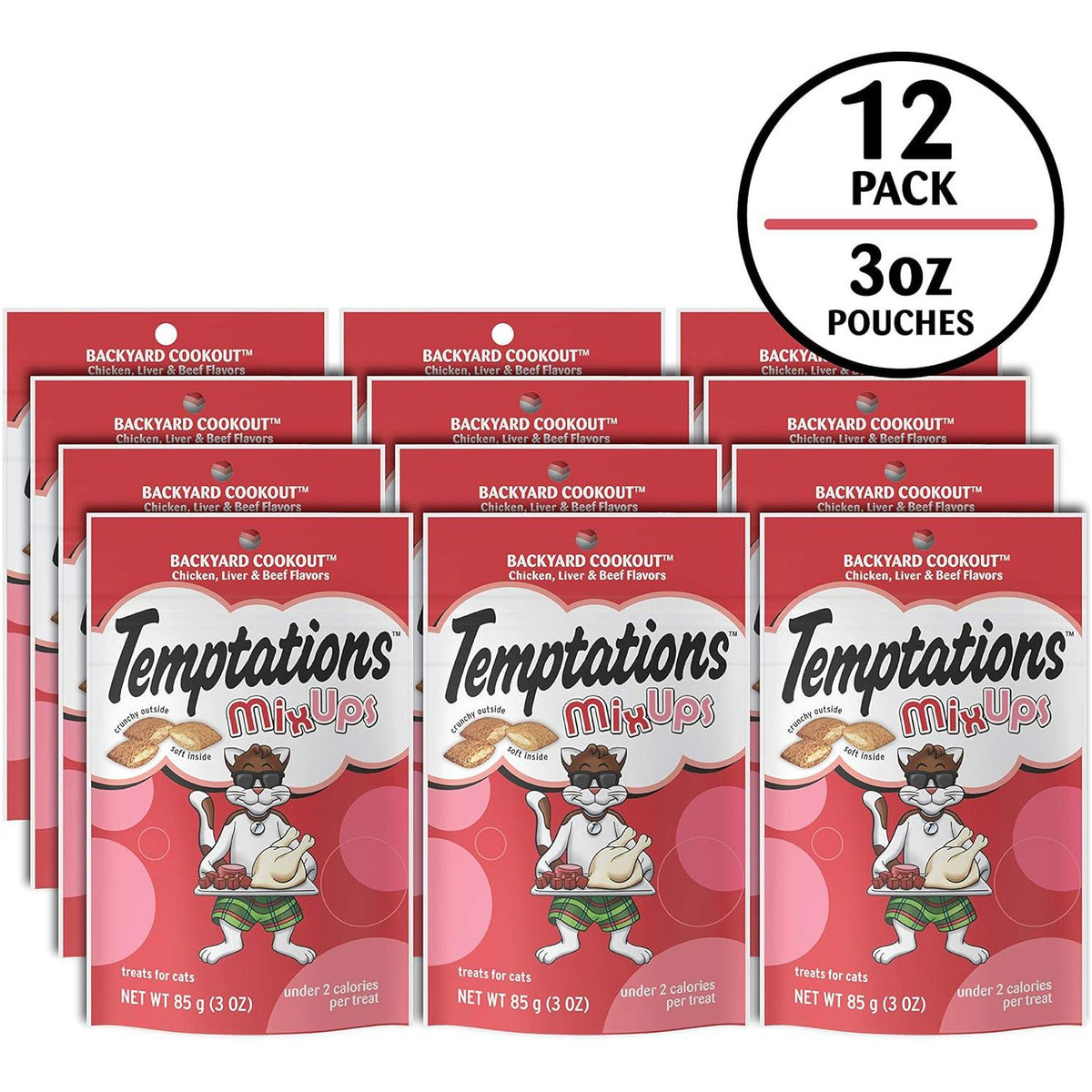 Temptations MixUps Backyard Cookout Flavor Crunchy And Soft Cat Treats, 3 Oz. Pouch (Pack Of 12),
