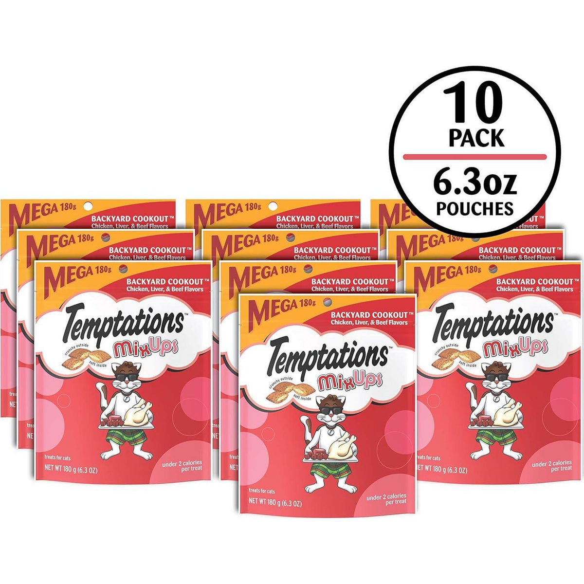 Temptations MixUps Backyard Cookout Flavor Crunchy And Soft Cat Treats, 6.3 Oz. Pouch (Pack Of 10),
