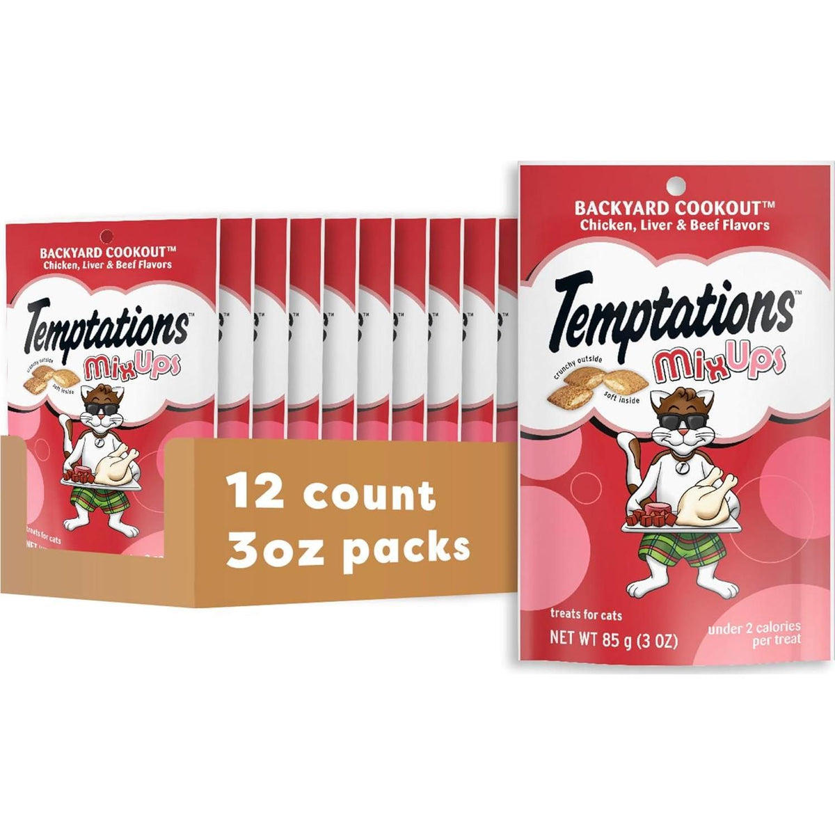 Temptations MixUps Backyard Cookout Flavor Crunchy And Soft Cat Treats, 3 Oz. Pouch (Pack Of 12),