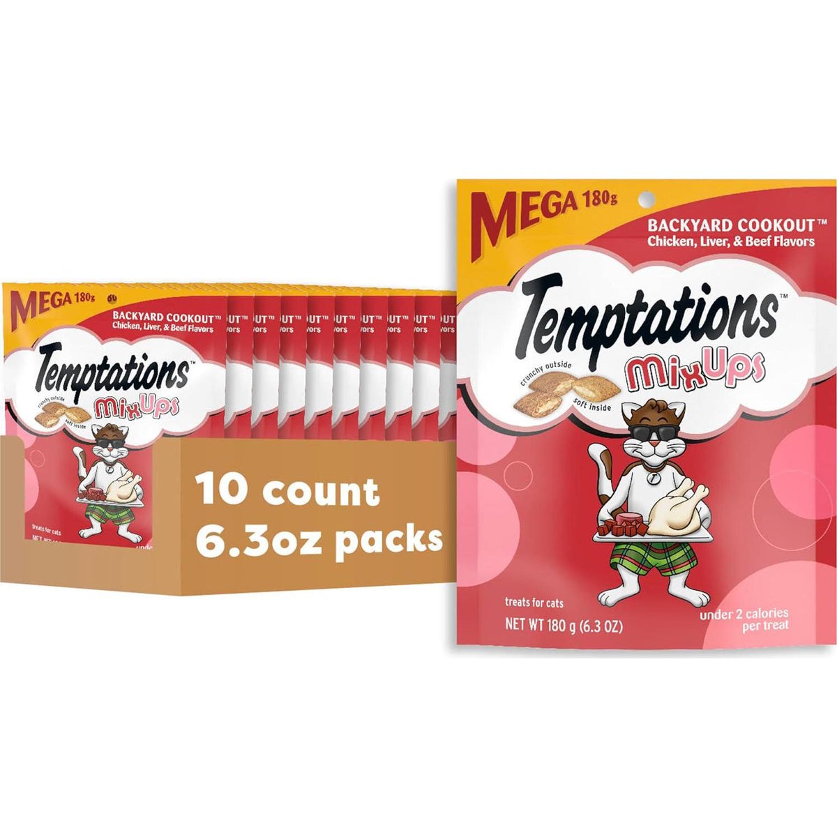 Temptations MixUps Backyard Cookout Flavor Crunchy And Soft Cat Treats, 6.3 Oz. Pouch (Pack Of 10),