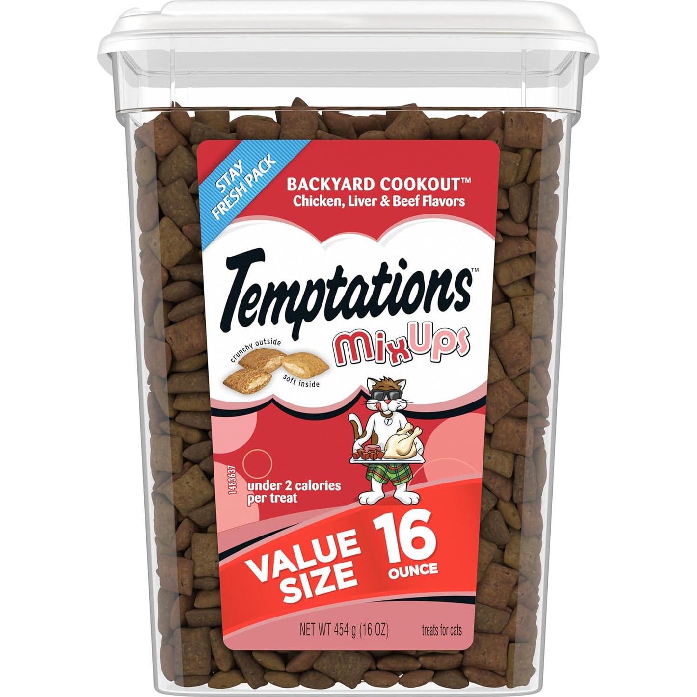 Temptations MixUps Cat Treats Backyard Cookout Flavor Crunchy and Soft Texture 16 oz Tub