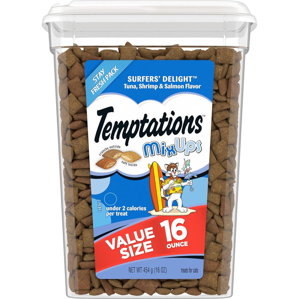 Temptations MixUps Crunchy And Soft Cat Treats Surfer's Delight Flavor, 16 Oz. Tub,