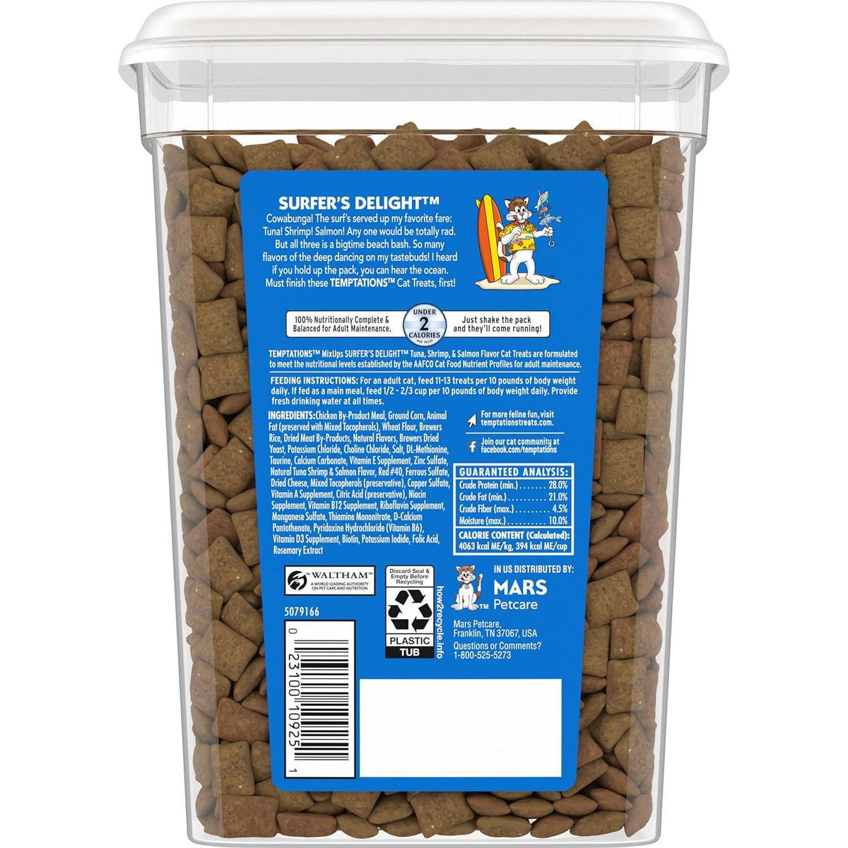 Temptations MixUps Crunchy And Soft Cat Treats Surfer's Delight Flavor, 16 Oz. Tub,