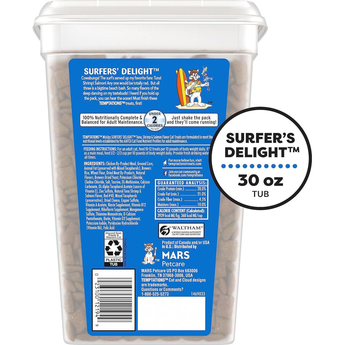 Temptations MixUps Surfer's Delight Flavor Crunchy And Soft Cat Treats, 30 Oz. Tub,