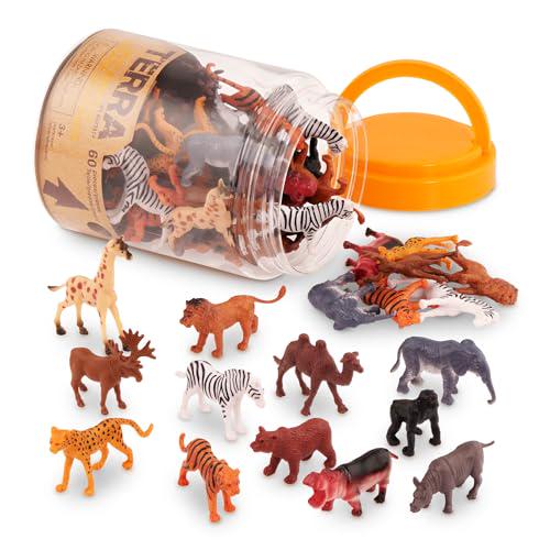 Terra by Battat 60 Piece Wild Animal Tube Safari Plastic Figurines for Kids and Toddlers Ages 3 Plus