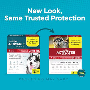 TevraPet Activate II Flea Tick Treatment for Large Dogs 21 to 55 lbs 4 Monthly Topical Doses
