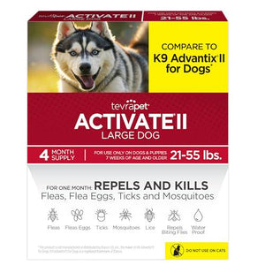 TevraPet Activate II Flea Tick Treatment for Large Dogs 21 to 55 lbs 4 Monthly Topical Doses