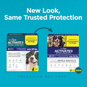 TevraPet Activate II Flea & Tick Drops for Dogs Over 55 lbs, 4 Month Supply, Waterproof Treatment