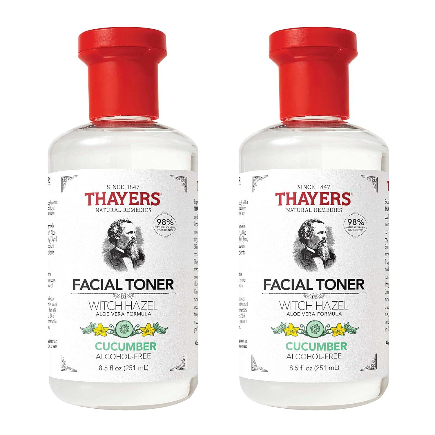 Thayers Alcohol-Free, Hydrating Cucumber Witch Hazel Facial Toner With Aloe Vera Formula, 8.5 Oz (Pack Of 2),