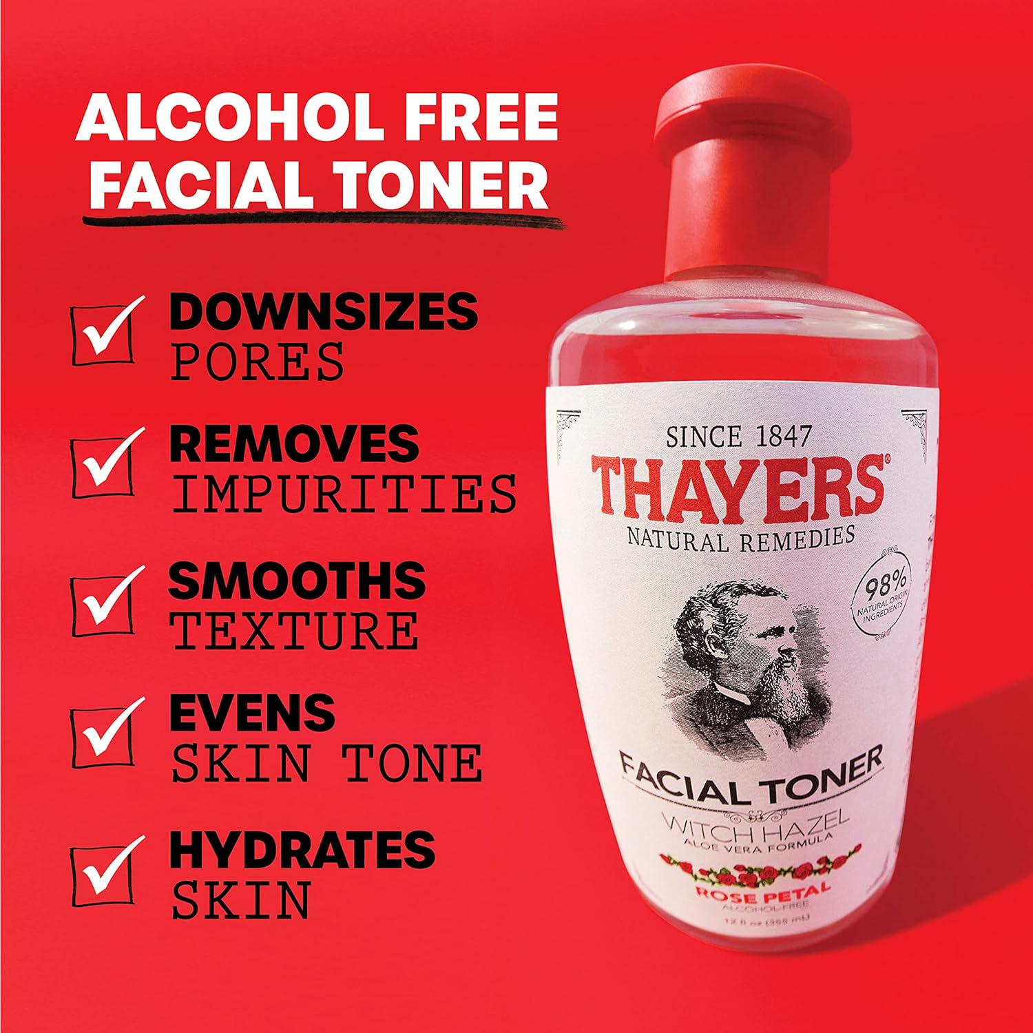 Thayers Alcohol-Free, Hydrating Rose Petal Witch Hazel Facial Toner With Aloe Vera Formula, Vegan, Dermatologist Tested And Recommended, 12 Oz (Pack Of 2),