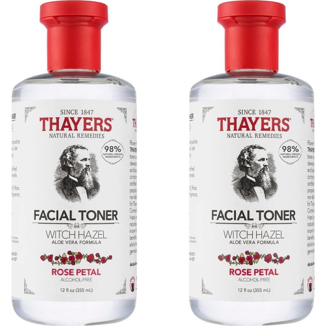 Thayers Alcohol-Free, Hydrating Rose Petal Witch Hazel Facial Toner With Aloe Vera Formula, Vegan, Dermatologist Tested And Recommended, 12 Oz (Pack Of 2),