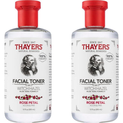 Thayers Alcohol-Free, Hydrating Rose Petal Witch Hazel Facial Toner With Aloe Vera Formula, Vegan, Dermatologist Tested And Recommended, 12 Oz (Pack Of 2),