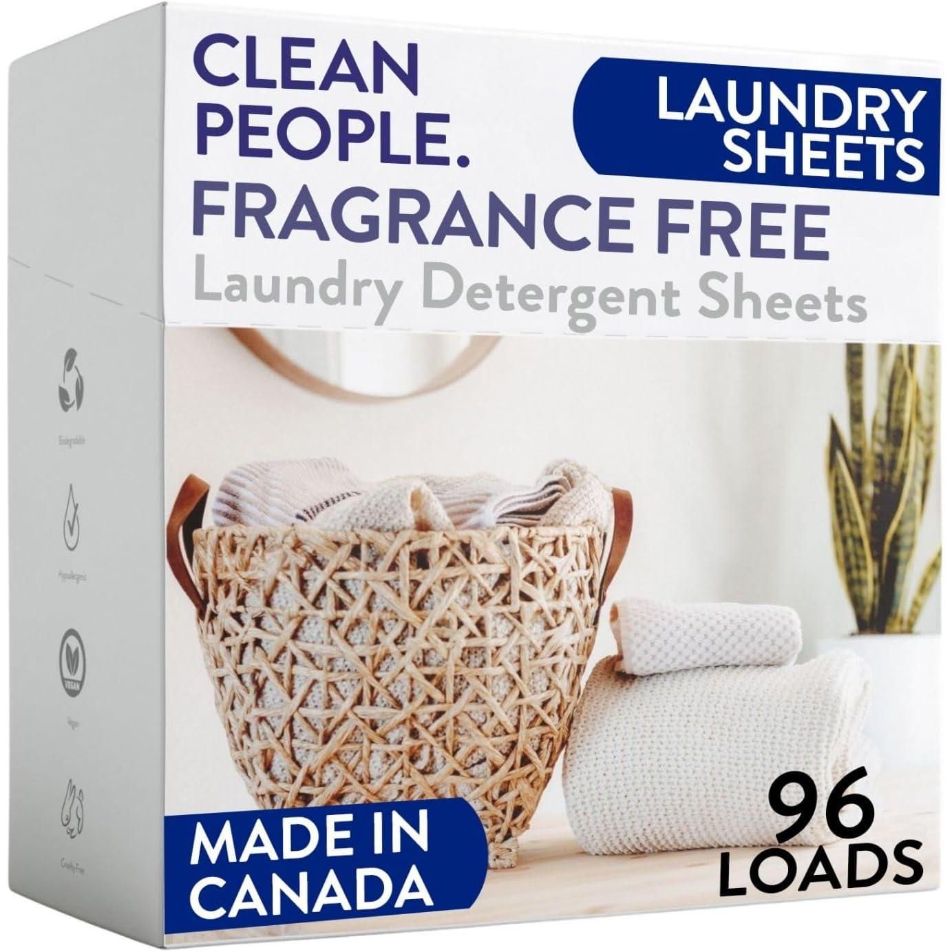 The Clean People Fragrance-Free Laundry Detergent Sheets, Ultra-Concentrated, Recyclable Packaging, Stain-Fighting, 96 Pack