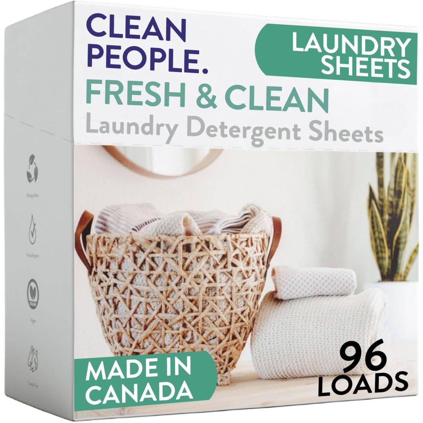 THE CLEAN PEOPLE The Clean People Laundry Detergent Sheets - Laundry Soap - Ultra Concentrated, Recyclable Packaging, Stain Fighting - Fresh Scent, 96 Pack