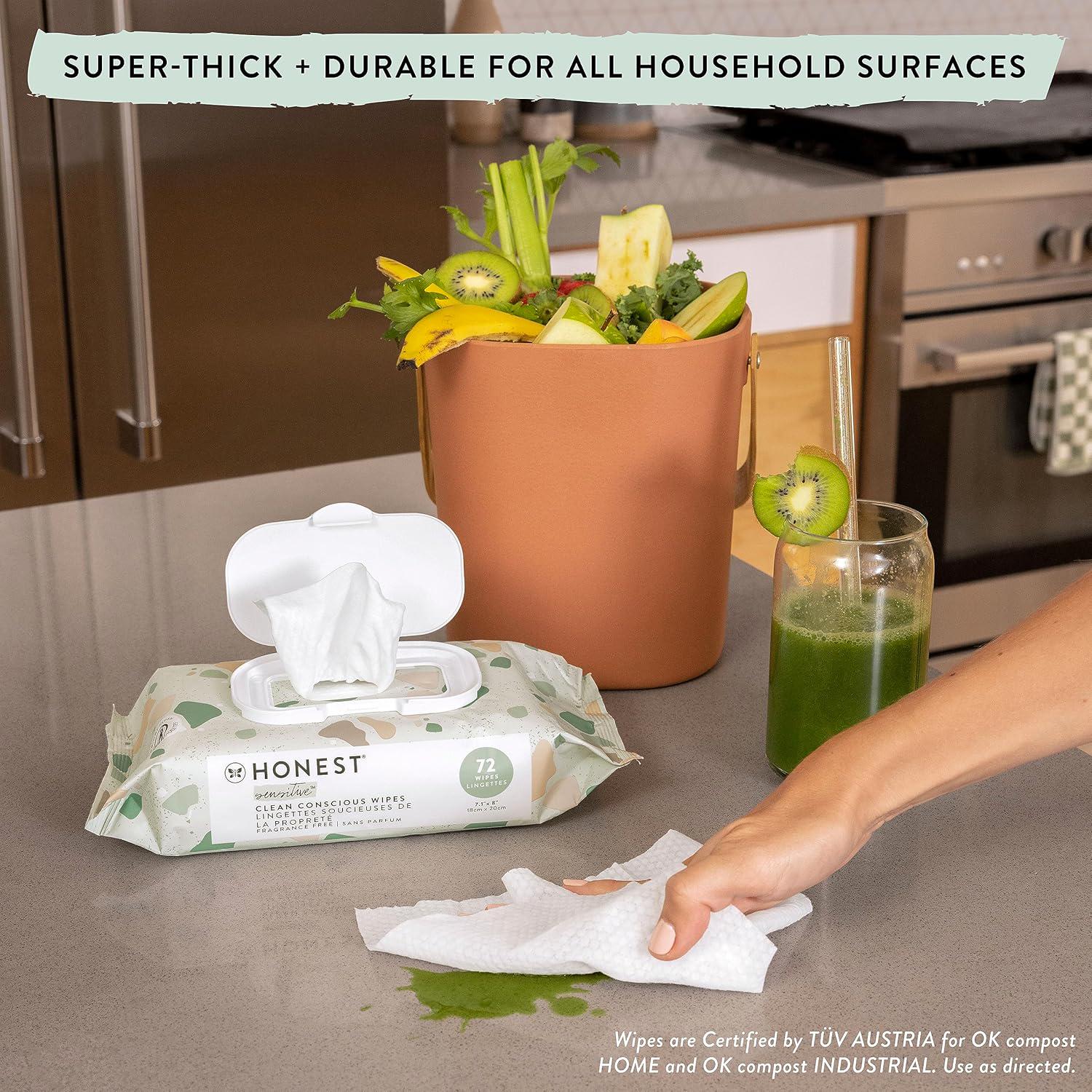 The Honest Company Clean Conscious Unscented Wipes | Over 99% Water, Compostable, Plant-Based, Baby Wipes | Hypoallergenic For Sensitive Skin, EWG Verified | Sunburst, 864 Count,