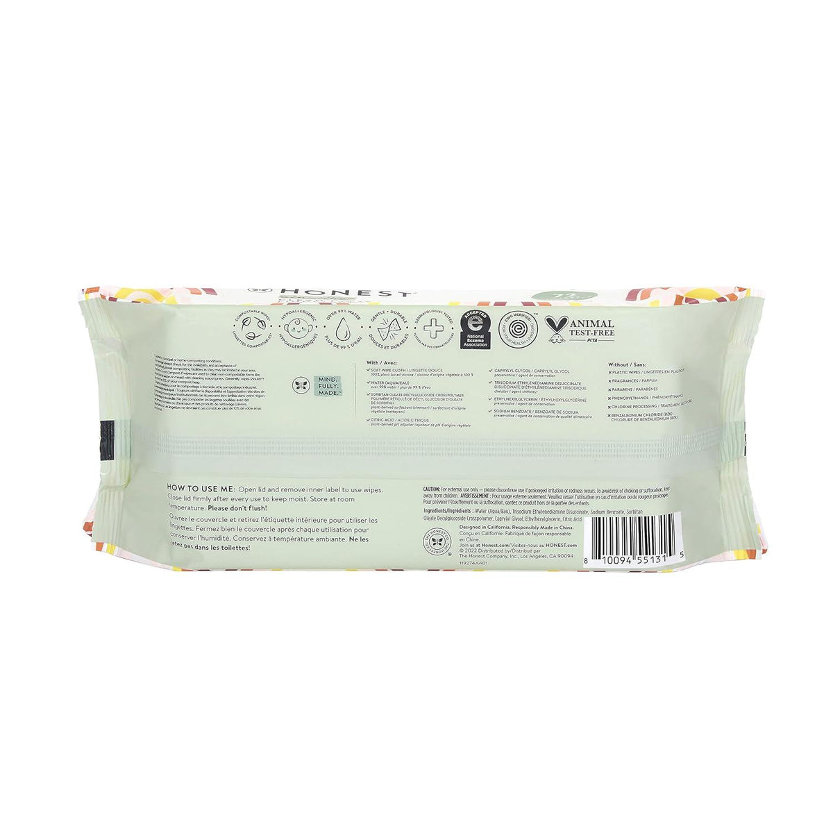 The Honest Company Clean Conscious Unscented Wipes | Over 99% Water, Compostable, Plant-Based, Baby Wipes | Hypoallergenic For Sensitive Skin, EWG Verified | Geo Mood, 60 Count,